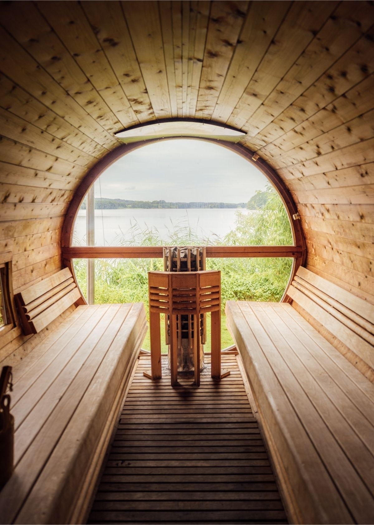 A serene sauna room in the sauna house, offering a relaxing atmosphere for recovery and rejuvenation.